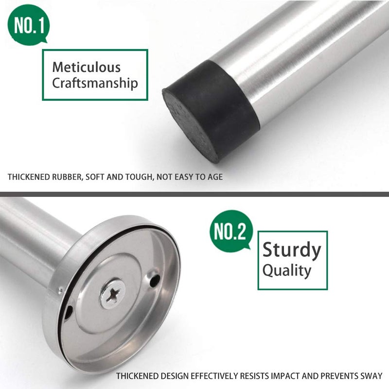 KOLAKO Door Stopper, Door Stops, 6 Inch Extra Long Doorstops, Stainless Steel Wall Protector, Sound Dampening Door Stopper Rubber Bumper Tip Door Holder Brushed Wall Door Mount Door Stop Silver 1 Packâ€¦ - Image 2